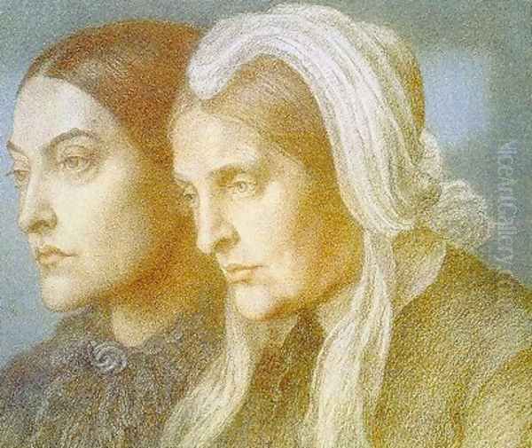 Christina and Frances Rossetti Oil Painting by Dante Gabriel Rossetti