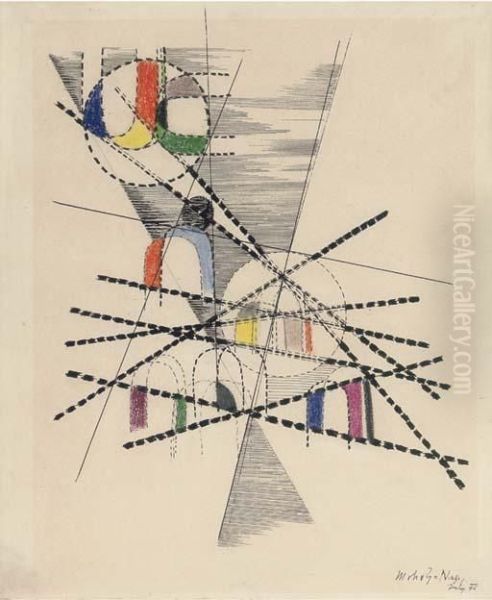 Untitled Oil Painting by Laszlo Moholy-Nagy