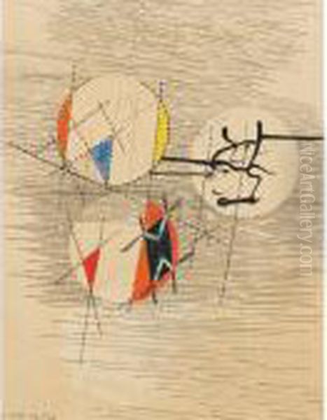 Composition With Three Circles Oil Painting by Laszlo Moholy-Nagy