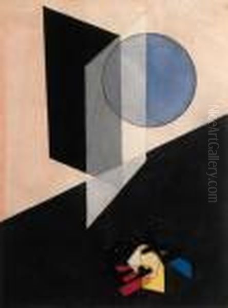 Untitled Oil Painting by Laszlo Moholy-Nagy