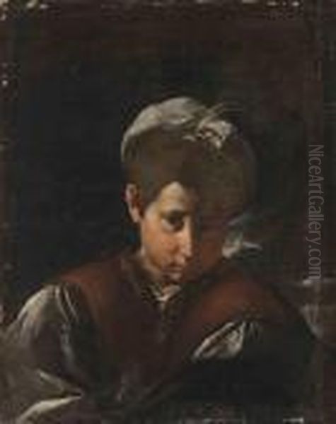 Portrait Of A Boy, Bust-length, In A Brown Waistcoat With A Whitecap Oil Painting by Pier Francesco Mola