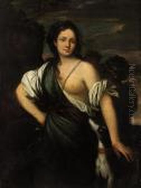 Diana The Huntress In A Landscape Oil Painting by Pier Francesco Mola