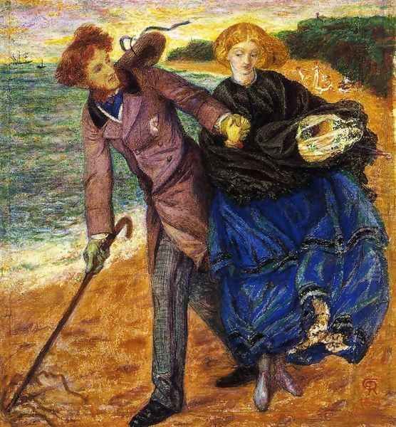 Writing On The Sand Oil Painting by Dante Gabriel Rossetti