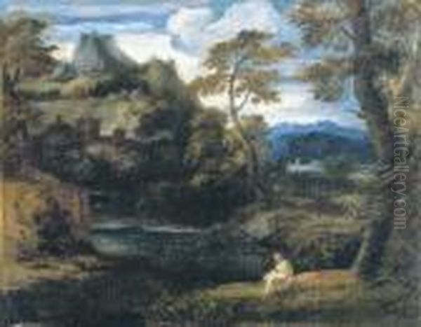 A Hermit Saint In A Landscape Oil Painting by Pier Francesco Mola