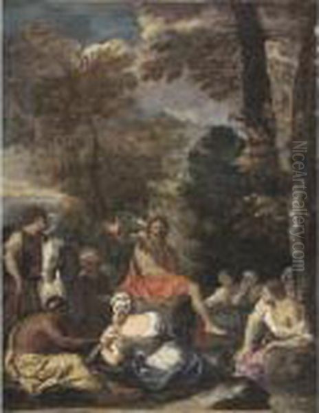 Saint John The Baptist Preaching In The Wilderness Oil Painting by Pier Francesco Mola