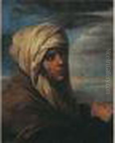 Attribue A Pier Francesco Mola - - Portrait D'homme Au Turban Oil Painting by Pier Francesco Mola