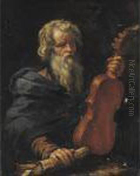 Homer With A Violin Oil Painting by Pier Francesco Mola