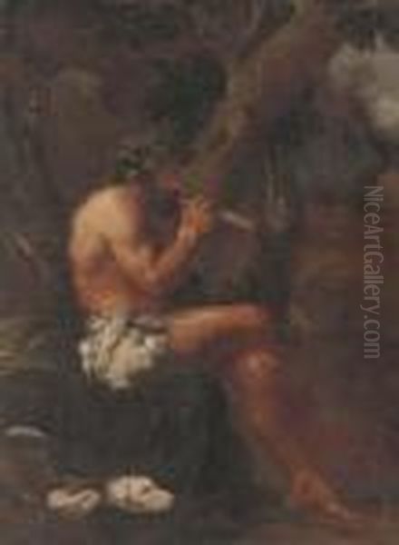 Pan Playing His Pipes In A Wooded Clearing Oil Painting by Pier Francesco Mola