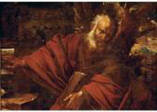 A Bearded Saint Or Prophet In A Landscape, Probably Saint Jerome Oil Painting by Pier Francesco Mola