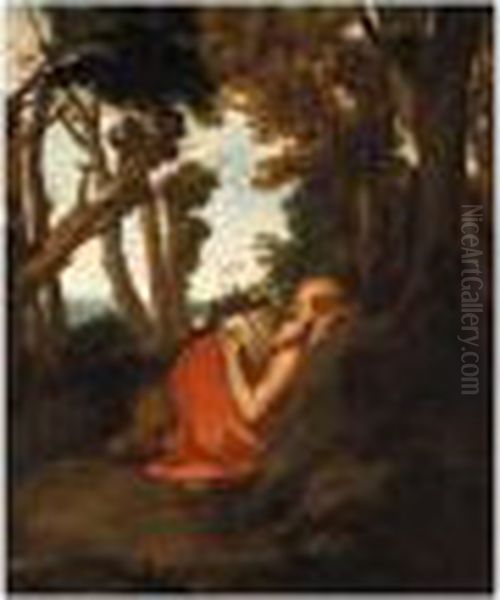 A Wooded Landscape With Saint Jerome Reading Oil Painting by Pier Francesco Mola