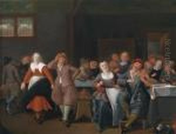 A Boisterous Group In A Tavern Oil Painting by Jan Miense Molenaer