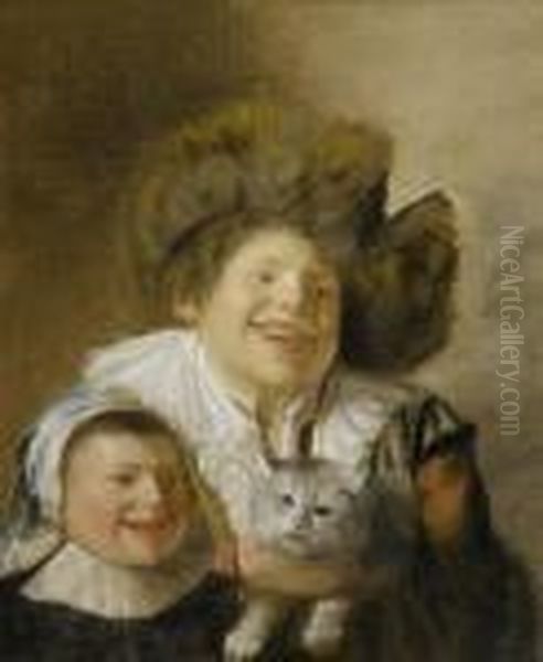 Two Children With A Cat Oil Painting by Jan Miense Molenaer