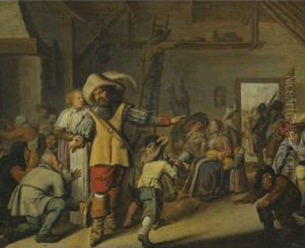 An Interior With Sodliers And Figures In A Tavern Oil Painting by Jan Miense Molenaer