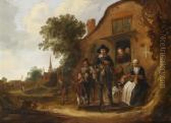 A Music Seller In Front Of Afarmhouse Oil Painting by Jan Miense Molenaer