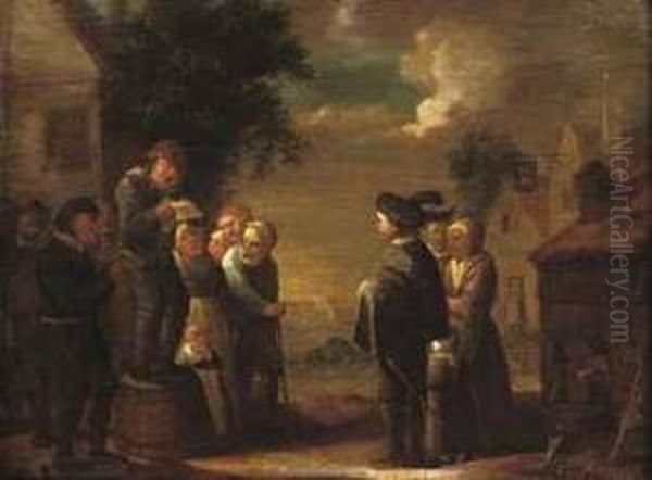 A Group Of Peasants Listening To A Travelling Singer Oil Painting by Jan Miense Molenaer