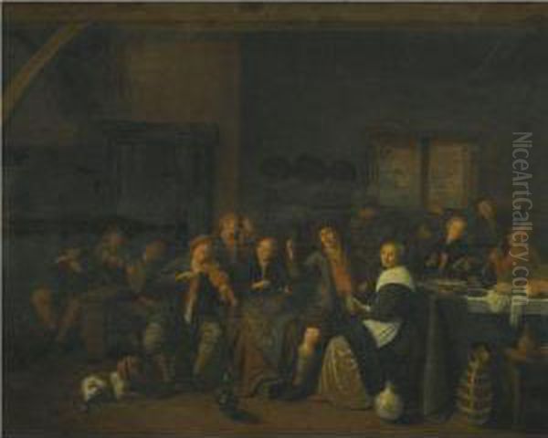 A Tavern Interior With Numerous Peasants Making Music And Merrymaking Oil Painting by Jan Miense Molenaer