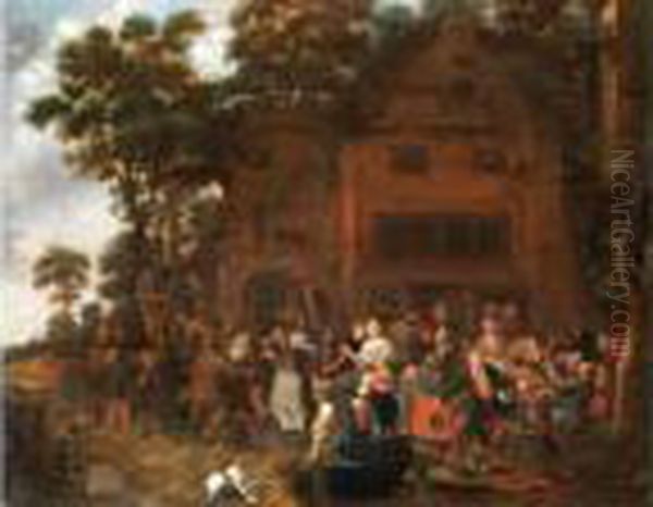 Tanzende Bauern Vor Stattlichem Gebaudeunter Baumen Oil Painting by Jan Miense Molenaer