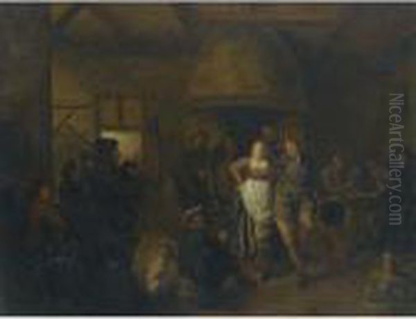 A Tavern Interior With A Bagpiper And A Couple Dancing Oil Painting by Jan Miense Molenaer