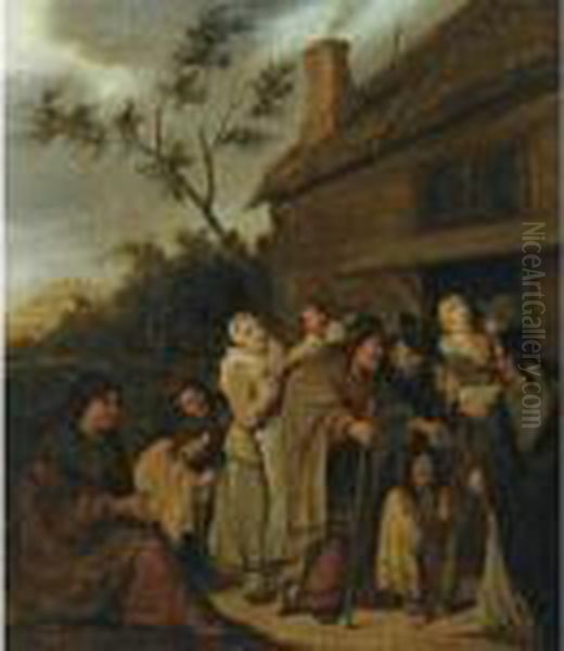 A Group Of Beggars Outside A Tavern Oil Painting by Jan Miense Molenaer