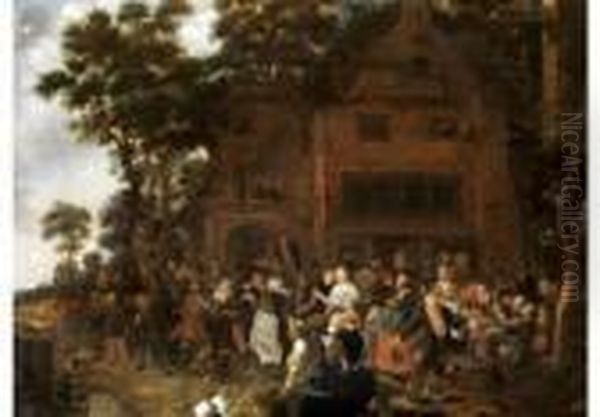 Tanzende Bauern Vor Stattlichem Gebaude Unter Baumen Oil Painting by Jan Miense Molenaer