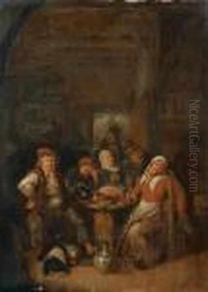 Taverneninterieur Mit Trinkenden Mannern Und Frauen Oil Painting by Jan Miense Molenaer