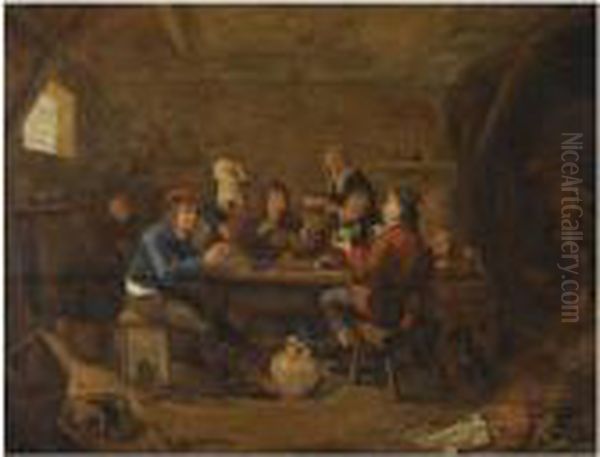 Figures Drinking And Smoking In An Inn, With An Amorous Couplein The Background Oil Painting by Jan Miense Molenaer