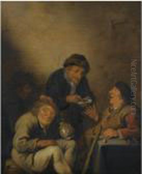 An Interior Scene With Peasants Drinking And Smoking Oil Painting by Jan Miense Molenaer