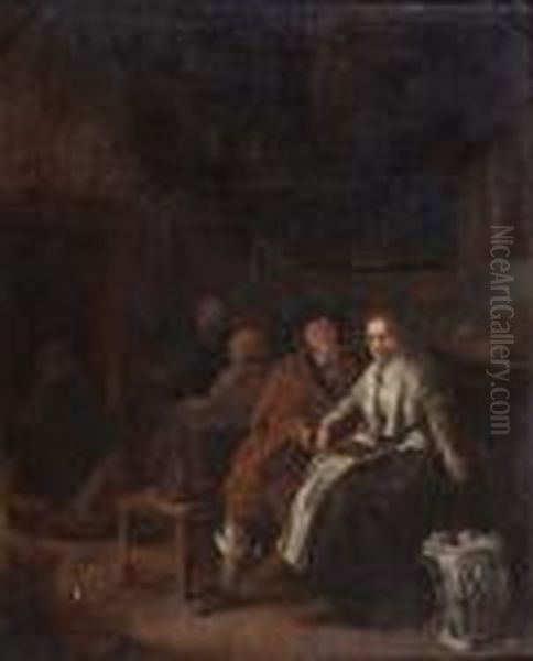 Figures In A Tavern Interior Oil Painting by Jan Miense Molenaer