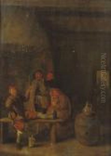 Peasants Drinking And Smoking In An Interior Oil Painting by Jan Miense Molenaer