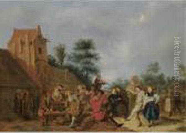 A Merry Company Outside An Inn Oil Painting by Jan Miense Molenaer