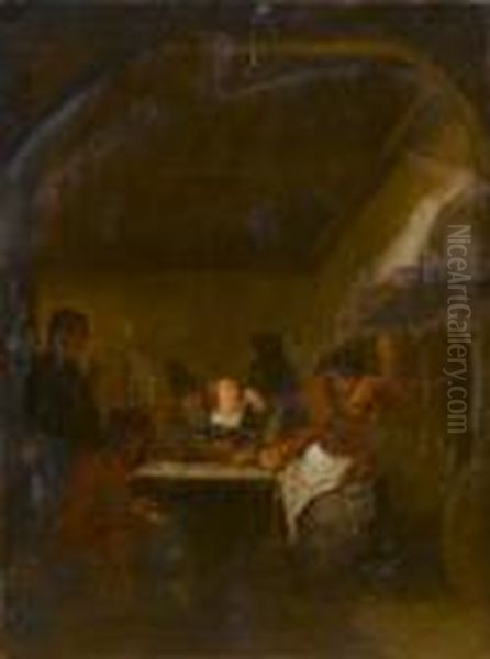 Peasants Carousing In A Tavern Interior Oil Painting by Jan Miense Molenaer