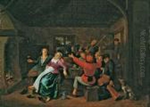 Wirtshausszene Mit Zechern Und Musikanten. Oil Painting by Jan Miense Molenaer