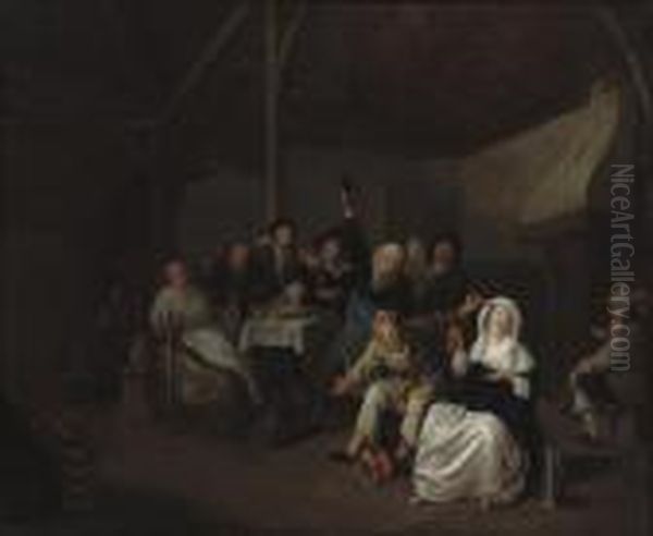 Mixed Company Eating And Drinking In An Interior Oil Painting by Jan Miense Molenaer