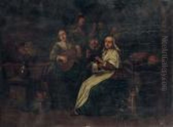 Peasants Making Music In An Interior, A Couple Beyond Oil Painting by Jan Miense Molenaer