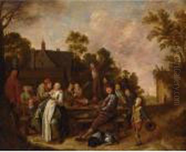 A Merry Company Drinking And Eating Outside An Inn Oil Painting by Jan Miense Molenaer