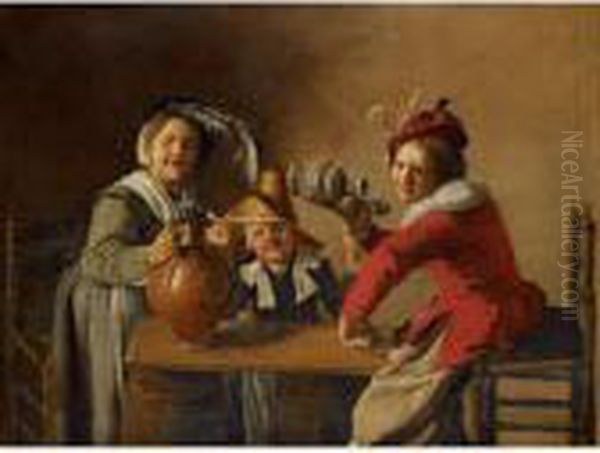 An Interior With Children Drinking And Mischief-making Oil Painting by Jan Miense Molenaer