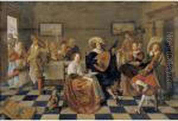 Merry Company In An Interior Oil Painting by Jan Miense Molenaer