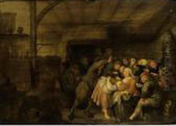 Peasants In An Inn Playing La Main Chaude Oil Painting by Jan Miense Molenaer