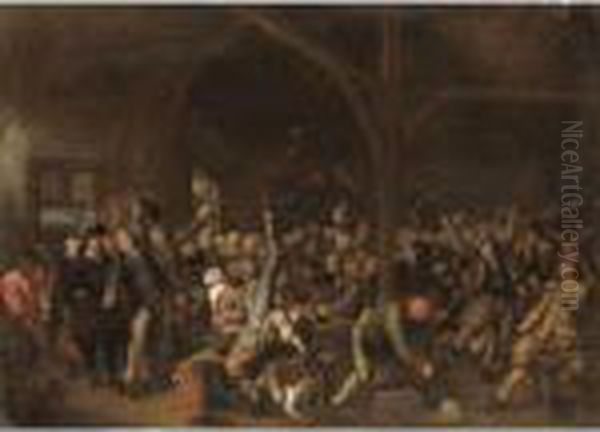 A Tavern Interior With Peasants Drinking, Singing And Merrymaking Oil Painting by Jan Miense Molenaer