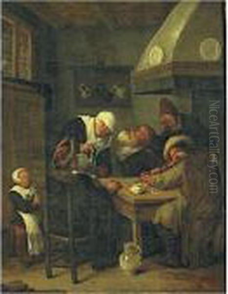 Figures Carousing In An Interior Oil Painting by Jan Miense Molenaer