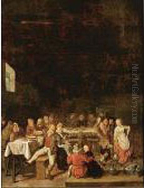 Revellers In A Barn Oil Painting by Jan Miense Molenaer