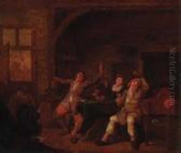 Peasants Merrymaking In An Interior Oil Painting by Jan Miense Molenaer