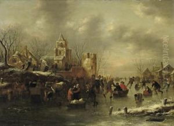 On The Ice Oil Painting by Claes Molenaar (see Molenaer)