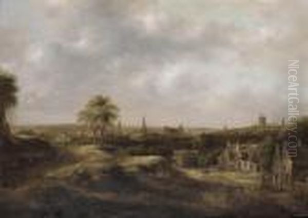 An Extensive Landscape With A Panoramic View Of A Town Oil Painting by Claes Molenaar (see Molenaer)