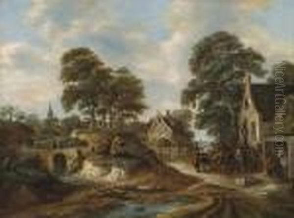 Landscape With A Village And Peasantgroups Oil Painting by Claes Molenaar (see Molenaer)