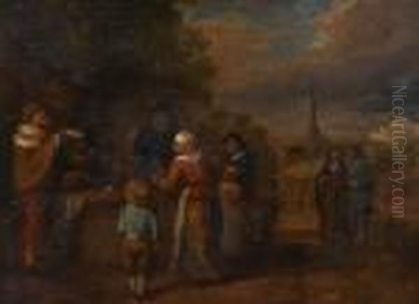 Scene De Marche Avec Personnage De La Comedia Dell'arte Oil Painting by Claes Molenaar (see Molenaer)