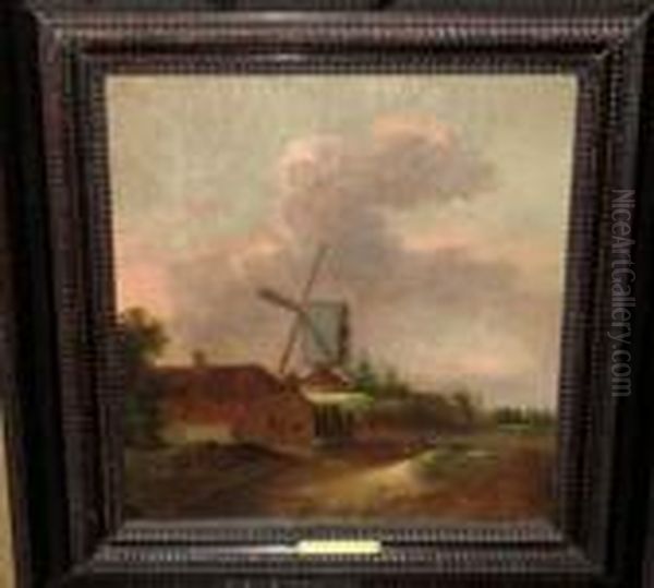 Landscape With Windmill Oil Painting by Claes Molenaar (see Molenaer)