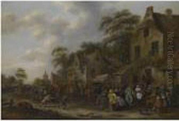 A Village Kermesse Oil Painting by Claes Molenaar (see Molenaer)