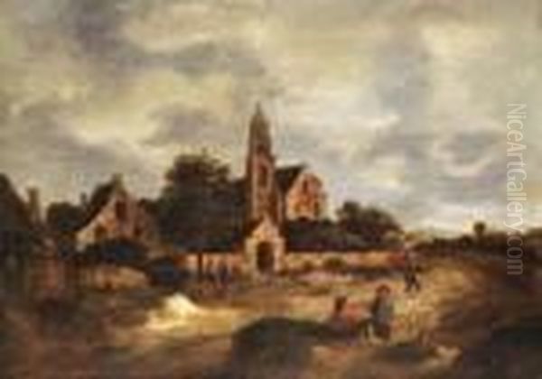 Landschaft Mit Kirche Oil Painting by Claes Molenaar (see Molenaer)