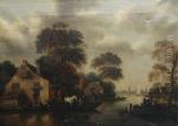 The Horse Ferry Oil Painting by Claes Molenaar (see Molenaer)